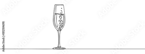 A single line drawing of a champagne flute with bubbles, perfect for celebrations and special occasions — stock illustration.
