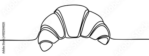 Elegant single line drawing of a croissant on white background — stock vector.