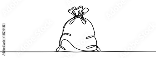 A simple money bag is depicted in a continuous single line art style — stock vector.