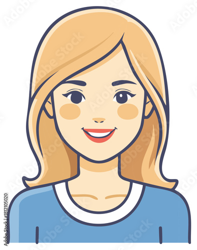 Cartoon portrait of a smiling young woman with blonde hair