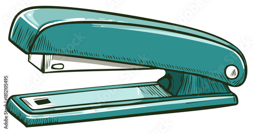 Stylized illustration of teal stapler