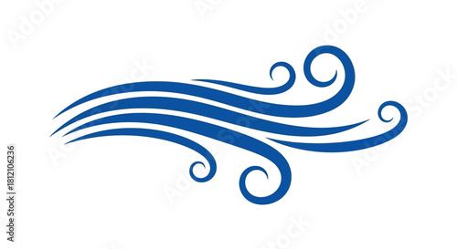 Abstract blue swirls and curves forming a dynamic wave or wind design