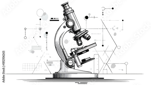 Vector Microscope with Outline Isolated on White Background