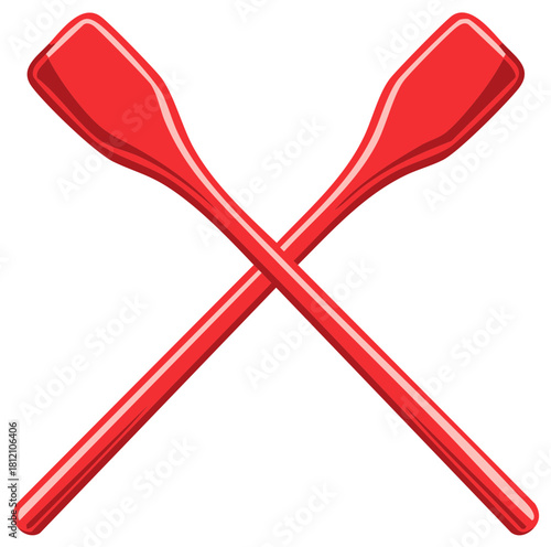 Red Crossed Oars Illustration, Rowing Equipment, Nautical Symbol, Boating Design Element, Crossed Paddles