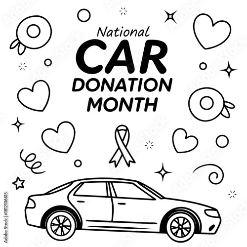 NATIONAL CAR DONATION MONTH vector illustration isolated on white background