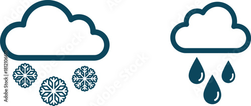 Weather Forecast Icons Presenting Snow and Rain Showers Indicating Precipitation and Atmospheric Conditions Suitable for Meteorological Reports and Design Projects Displaying Common Weather Phenomena