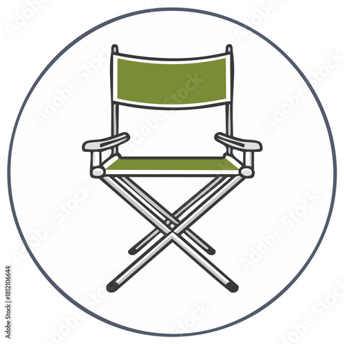 Folding Director Chair Illustration Simple Outdoor Seating with Armrests in Circle Background