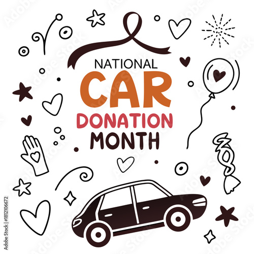 NATIONAL CAR DONATION MONTH vector illustration isolated on white background