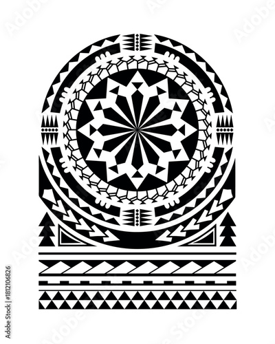 tattoo sketch polynesian, maori style for shoulder. Black and white.