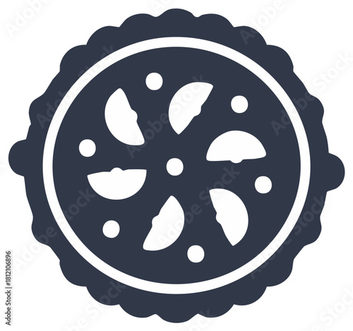 Navy pie with scalloped crust and fruit filling, minimalist sweet dessert graphic for food, celebration, icon uses