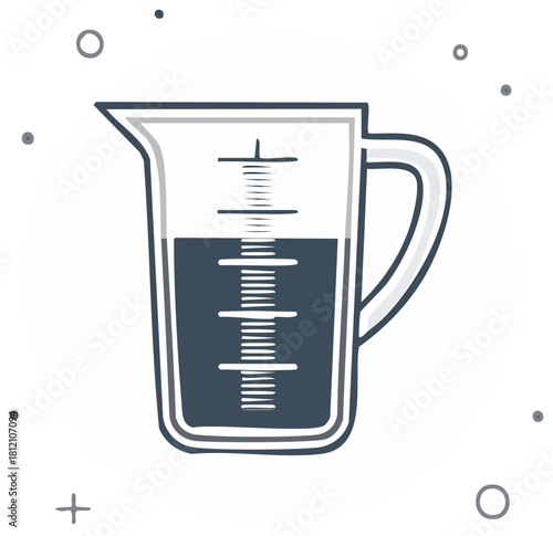 Measuring cup containing a liquid, vector illustration for science, kitchen or educational use
