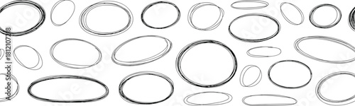 Hand drawn oval sketch doodles seamless pattern, abstract circle shapes illustration, artistic outline elements for design background decoration vector