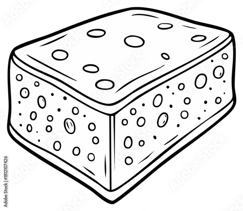Black and white cartoon cheese block with holes