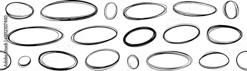 Hand drawn oval sketch doodles seamless pattern, abstract circle shapes illustration, artistic outline elements for design background decoration vector