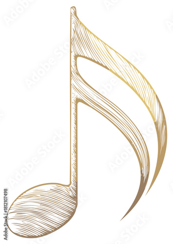 Elegant Golden Eighth Note Musical Symbol Sketch Illustration