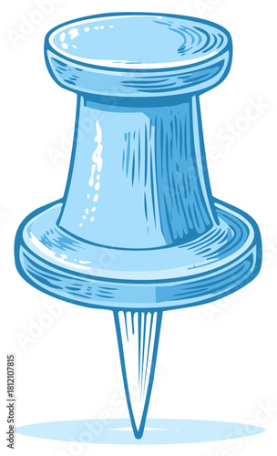 Vibrant Light Blue Push Pin Illustration Thumbtack for Office Stationery and Notes