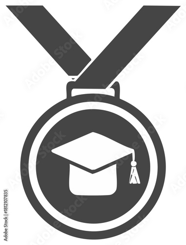 Graduation Cap on Medal Icon Academic Achievement Graduation Success Conceptual Education Award
