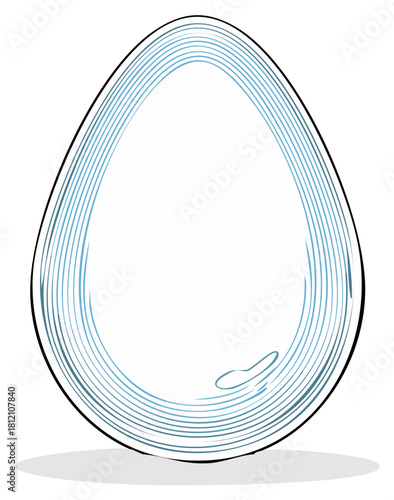 Hand drawn blue line art egg illustration in an engraved or sketched style
