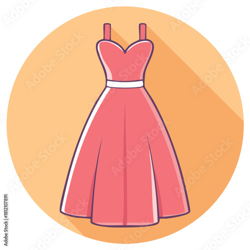 Elegant pink cocktail dress illustration with sweetheart neckline and white belt