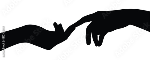 Silhouette of two hands gently touching fingers, minimal romantic gesture illustration.
