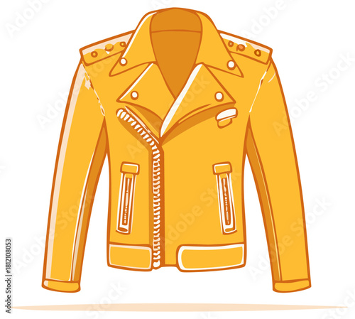 Stylish yellow leather biker jacket cartoon vector illustration