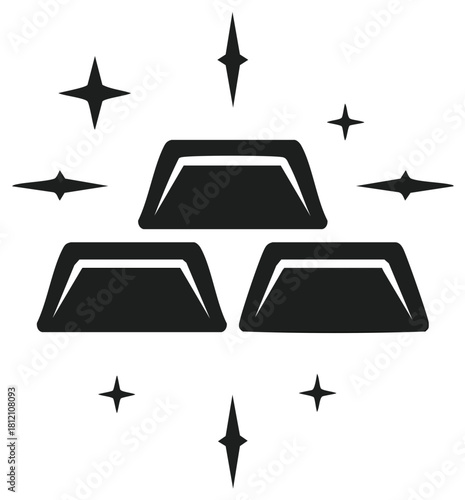 Stylized Gold Bars Stack with Sparkling Stars Icon Symbol