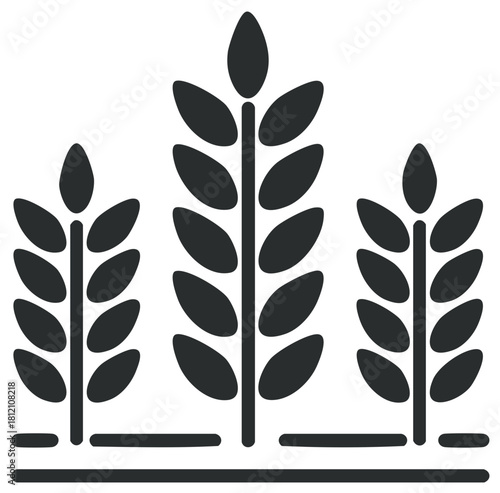 Minimalist graphic of three stylized wheat stalks growing from the ground