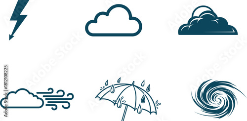 Weather Icons Set Representing Various Atmospheric Conditions and Weather Phenomena Graphic Elements for Meteorology Forecasts and Educational Purposes