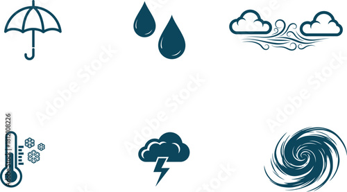 Weather Icons Vector Graphic Representing Diverse Weather Conditions from Rain and Wind to Snow and Storms Showcasing Atmospheric Phenomena
