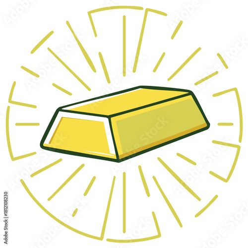 Cartoon Illustration of a Shining Gold Bar Ingot Representing Wealth and Finance