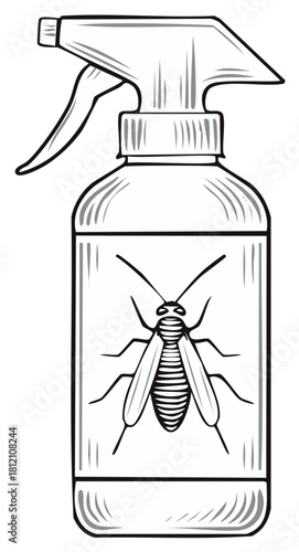 Illustration of a spray bottle with a cockroach on its label