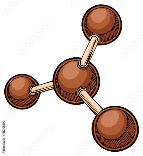 Vintage style illustration of a bronze molecule with atomic bonds