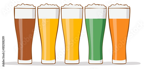 Collection of Colorful Beer Glasses with Different Ale Types, Illustration Concept