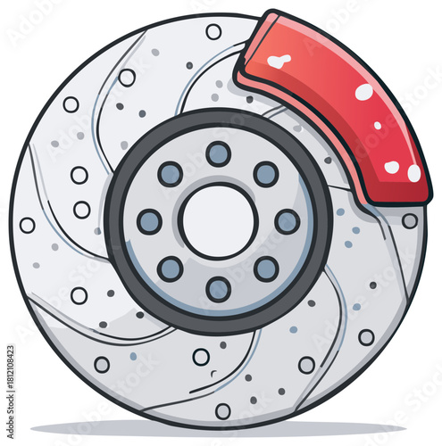 Illustration of a Car Brake Disc Rotor and Brake Pad, Car Parts Concept