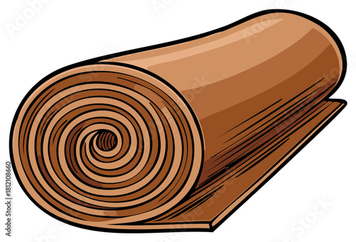 Brown Rolled Material Sheet Cartoon Vector Illustration Graphic Design Element