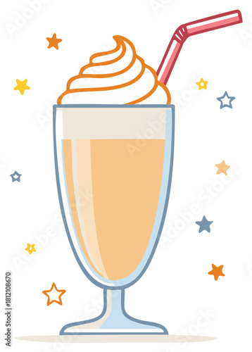 Creamy Beverage in a Tall Glass with Whipped Cream and Straw