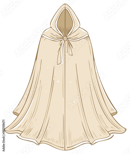 Beige Cloak with Hood Illustration Fantasy Garment Cosplay Costume Apparel for Medieval or Renaissance Character Design