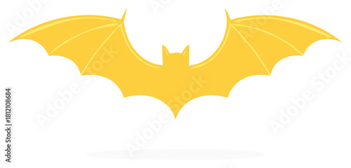 Golden yellow bat illustration for Halloween holiday with spread wings and simple design