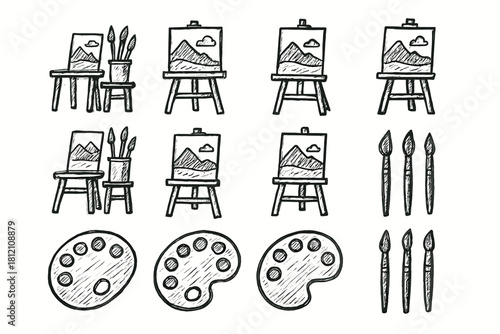 Outline home doodle brushes icon vector icons studio setup easel painting palette