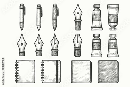 Tools sketchbook modern pen sketch art icon nib vector tube watercolor