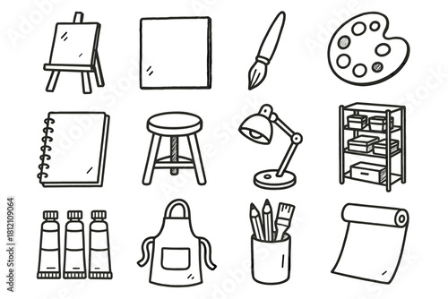 Storage easel jar roll icon shelf vector canvas studio icons art paint
