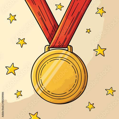 Gold Medal With Red Ribbon Winner Award.