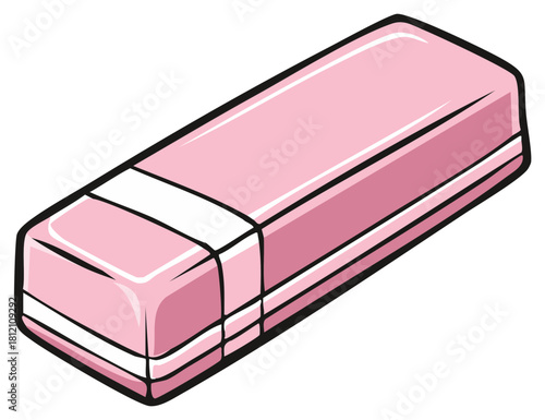 Illustration of a pink rubber eraser with black outlines