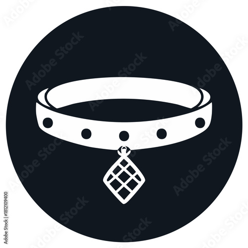 Stylish white dog collar with decorative diamond shape charm on dark background