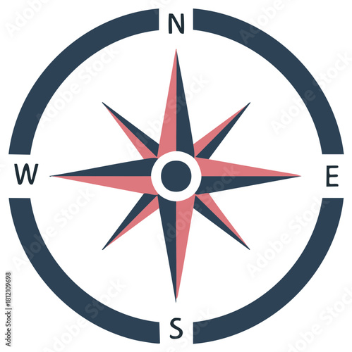 Stylized Compass Rose Navigation Symbol with North, South, East, West