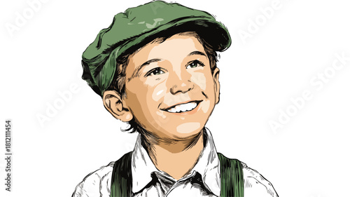 Happy Little Boy Smiling on White Background Vector Illustration