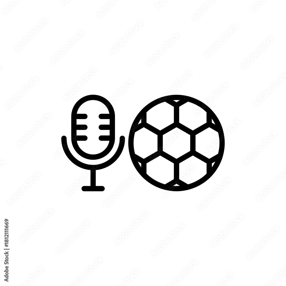 Obraz premium Microphone and soccer ball line icon. Sport Podcast. Football podcast logo, eps10