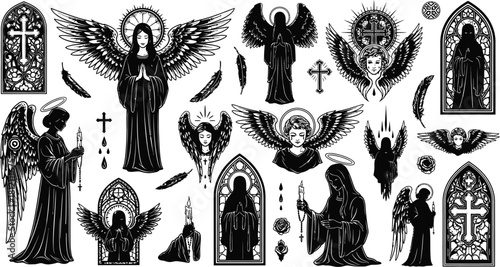 Angel Silhouette Collection Gothic Religious Design Elements