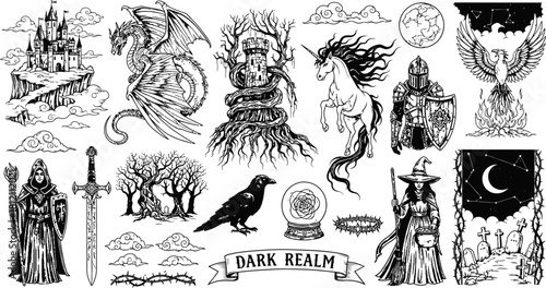 Fantasy Creature and Scene Vector Clipart Set