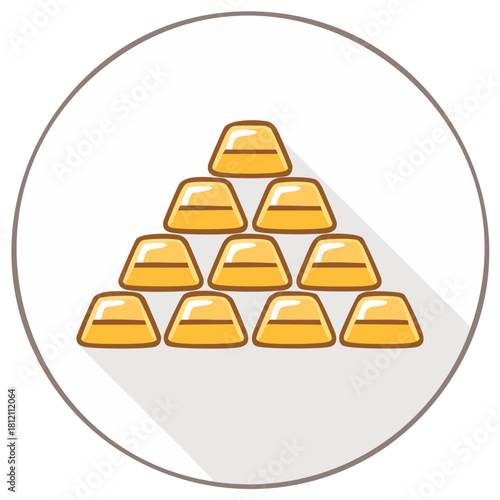 Cartoon golden bullion stacked in a pyramid shape, wealth and fortune concept